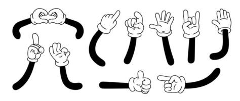 Set of cartoon hands in retro style. Various gestures vector