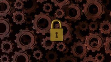 Master key lock and Gears for security concept 3d Rendering . photo