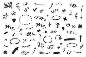 Marker elements collection. Grunge hand drawn icons, strokes, underlines, wave brush marks. set isolated on white background. vector