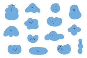 Hand drawn collection abstract shapes with different face emotions. Doodle various figures for kids illustration. Cute funny characters. vector