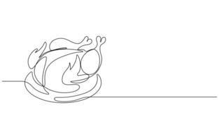 Whole Boiled Chicken continuous one line art vector
