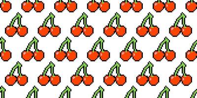 Red cherry emoji in pixel art style on a white background. Vintage 8-bit texture. Minimalistic pixel graphic. Fruit symbol. Old style. 80s and 90s game object design. vector