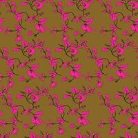 a pattern with pink flowers on brown background vector