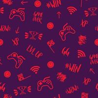 Gaming-themed seamless texture with game controllers and game elements vector