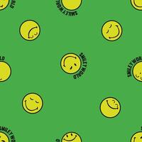 Repeating Smiley Face Emoticons on a Green Surface vector