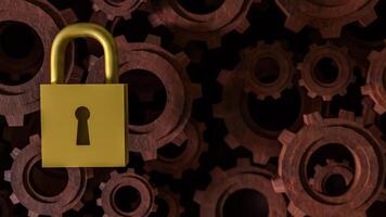 Master key lock and Gears for security concept 3d Rendering. photo