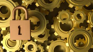The Master key lock and Gears for security concept 3d Rendering. photo