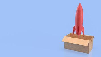 The Red rocket in Box for Startup concept 3d rendering. photo