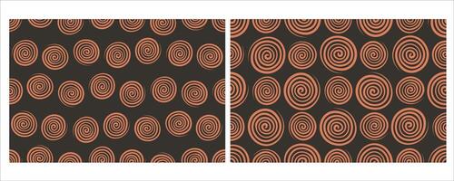 Spiral seamless pattern. Modern geometric design. Vortex backgrounds set. Abstract Looped Spiral ornaments. Decorative repetit circular orange elements on black background. illustration vector