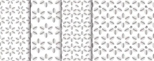 Shellfish seamless pattern Set. Collection of repeat ornaments with sea elements. Various Shells on white background. Snall seashell. flat illustration for wallpaper, textiles, printing vector