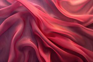 Elegant red chiffon fabric flowing in gentle waves, luxurious textile background photo