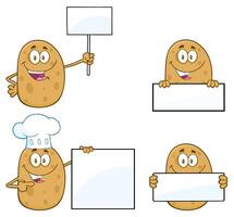 Set Of Funny Potatoes With Empty Posters And Chef Hat vector