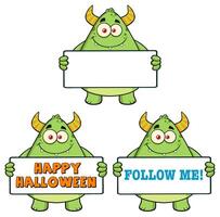 Funny Monster Mascots With Blank And Text Message Boards vector