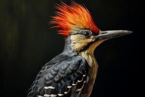 Cardinal woodpecker showing its impressive red crest in profile photo