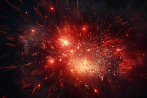Bright red supernova explosion creating a colorful nebula in the universe photo