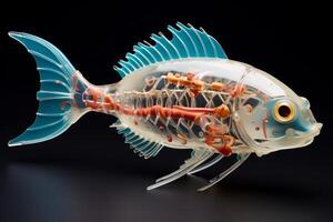 Transparent robotic fish showing internal organs and skeleton photo