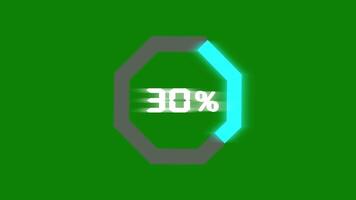 Progress bar from 0 to 100 percent with blue hexagonal radial ring horizontal loading bar white loading circle on black alpha and green screen seamless loop animation. video