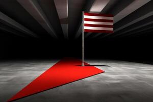 Bremen flag waving at the end of red carpet in dark room photo