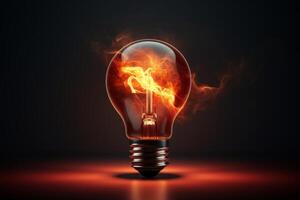 Light bulb burning with inner fire creating energy and power photo