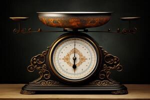 Vintage balance scale displaying equilibrium and precision measurement photo