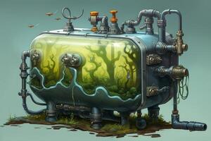 Portable bioreactor generating oxygen in a hostile environment, with flying stingrays photo