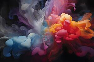 Colorful ink clouds exploding in water, creating abstract shapes photo
