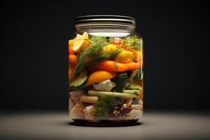 Preserving freshness, vegetables layered in a jar for pickling photo
