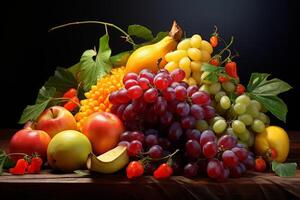 Fresh fruit arrangement displaying variety of colors and textures photo