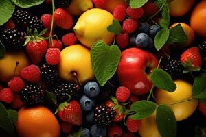 Fresh assorted fruits and berries creating vibrant and healthy composition photo