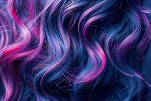 Colorful dyed hair strands flowing smoothly in an abstract pattern photo