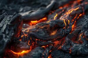 Flowing lava creating a glowing river of molten rock photo