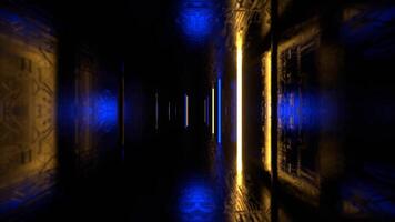 Deep Blue and Yellow Futuristic Cyber Tunnel with Neon Strobe Rods Background VJ Loop in 4K video