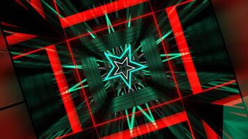Red White and Turquoise Tunnel with Star Strobe Light Background VJ Loop in 4K video