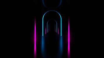 Cyan and Pink Futuristic Corridor with Neon Oval Arches Background VJ Loop in 4K video