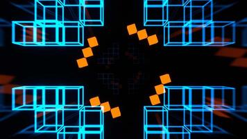 Cyan Pink and Orange Neon Flashing Geometric Cube Patterns Background VJ Loop in 4K video