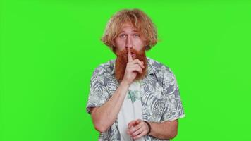 Frightened man closing mouth with hands refusing to tell terrible secret, unbelievable truth video