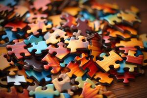 Colorful jigsaw puzzle pieces creating intriguing and complex image photo