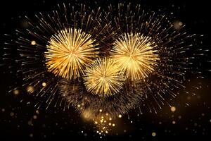 Golden fireworks exploding in the night sky creating a festive atmosphere photo