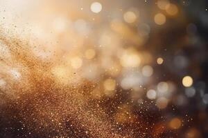 Golden particles exploding on a sparkling background photo