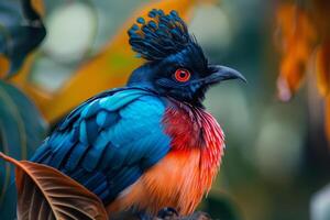 Colorful royal flycatcher perched on a branch showing its plumage photo