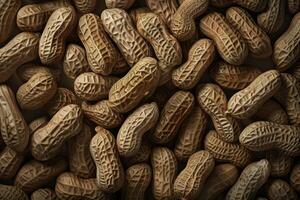 Many peanuts in shell filling frame creating interesting food background photo