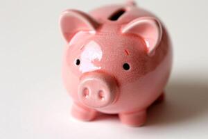 Pink piggy bank representing saving and investment concept photo