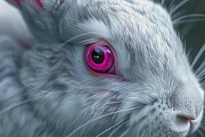 White rabbit showing pink eye and long whiskers photo