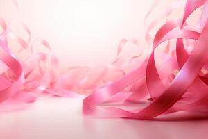 Pink ribbons creating abstract shapes on reflective surface photo
