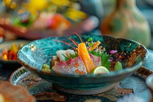 Exquisite sashimi platter displaying culinary artistry in japanese cuisine photo