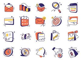 Set of outline icons related to business and finance Linear icon collection vector