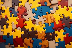 Colorful puzzle pieces creating intriguing and complex pattern photo