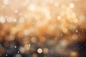 Golden particles floating on a sparkling bokeh background creating a magical atmosphere photo