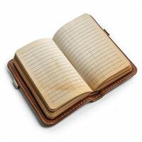 An open notebook with lined paper on a white background photo