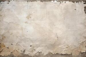 Old paper texture showing folded and ripped edges on concrete wall photo
